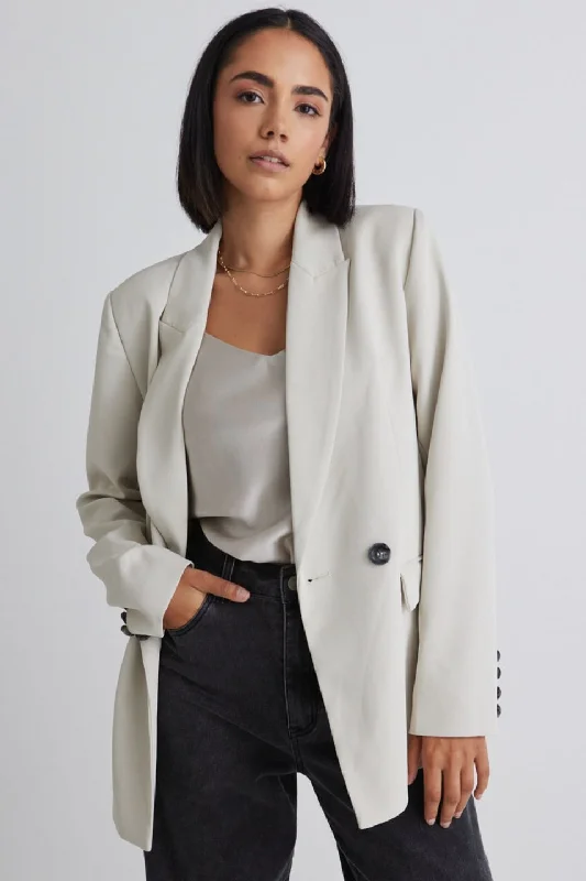 women's sherpa jackets -Cooper Cloud Textured Crepe Boyfriend Semi Fitted Blazer