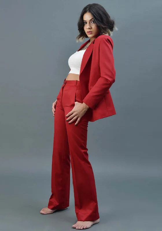 women's tailored trousers -Red flared trousers