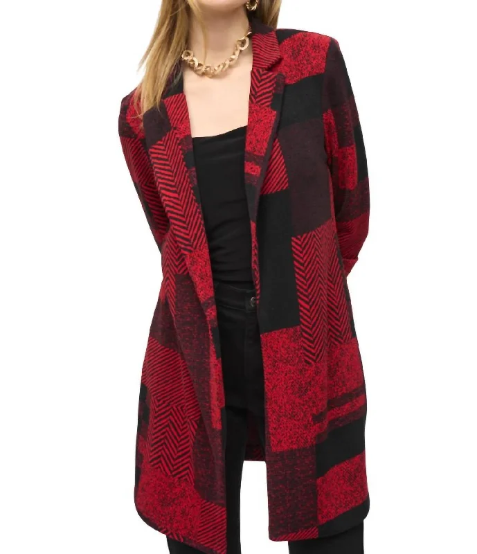 lightweight cashmere coats for women -Business Notched Collar Blazer In Black/red