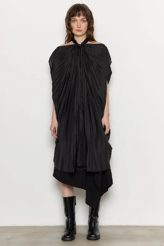 elegant chiffon blouses -Silk Pleated Knot Top Black