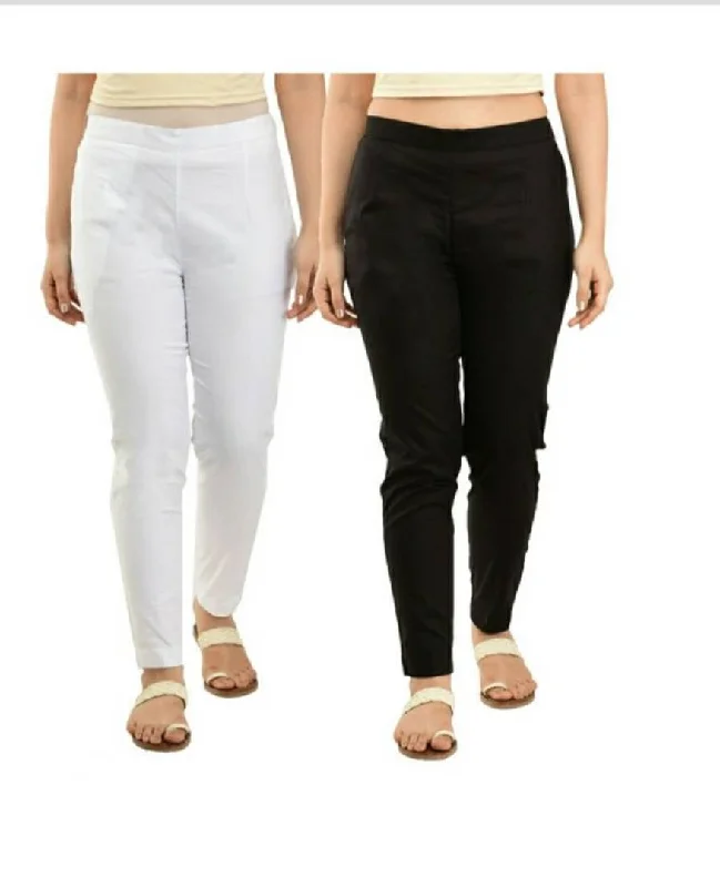 office pants for women -Regular Stretchable Women Cotton Blend Trousers / Pants Combo of 2