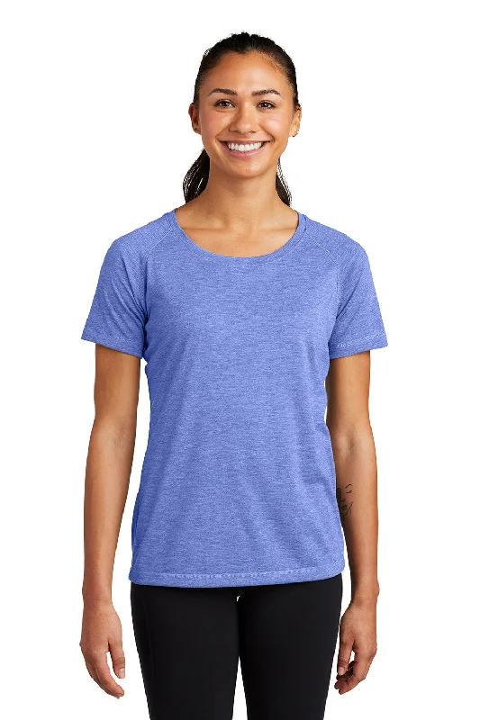 women's halter tops -Sport-Tek Womens Moisture Wicking Short Sleeve Scoop Neck T-Shirt - Heather True Royal Blue