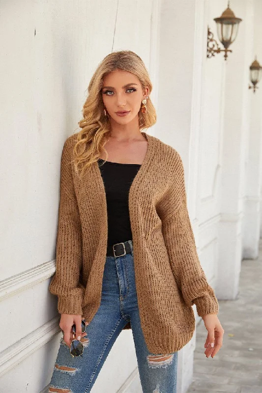 cold shoulder tops for women -Drop Shoulder Open Front Knit Oversized Sweater Cardigan