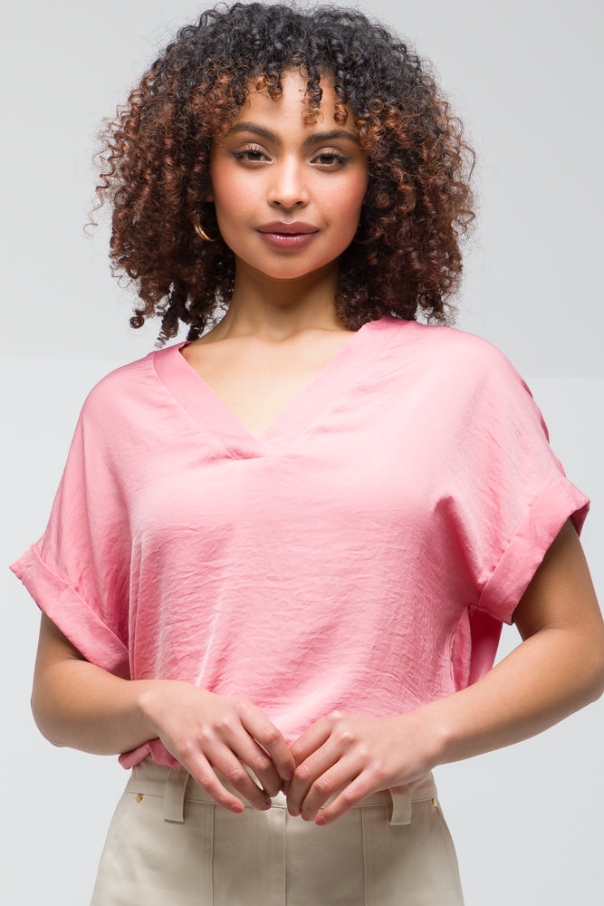 silky tops for women -Shell Top Pink