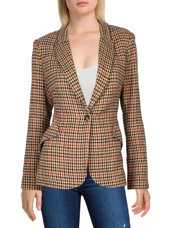 quilted bomber jackets for women -Chamberlain Womens Houndstooth Work One-Button Blazer