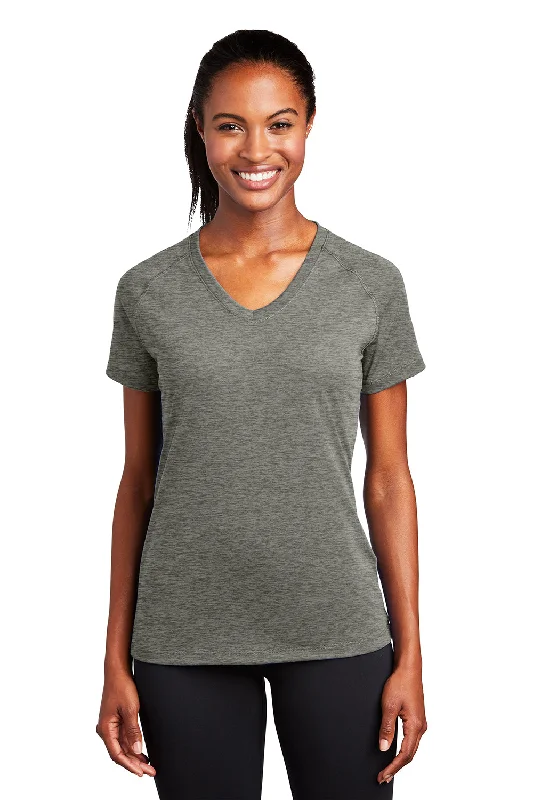 oversized t-shirts for women -Sport-Tek Womens Ultimate Performance Moisture Wicking Short Sleeve V-Neck T-Shirt - Heather Grey