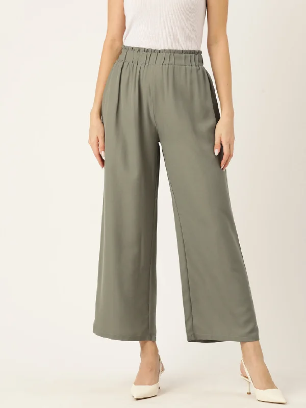 stylish palazzo pants -Women Relaxed Loose Fit High-Rise Parallel Trousers