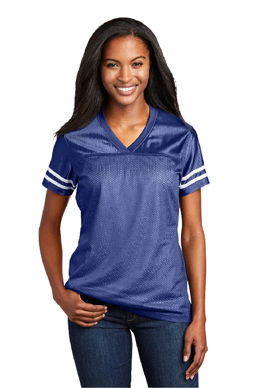 casual loose blouses for women -Sport-Tek Womens Short Sleeve V-Neck T-Shirt - True Royal Blue/White