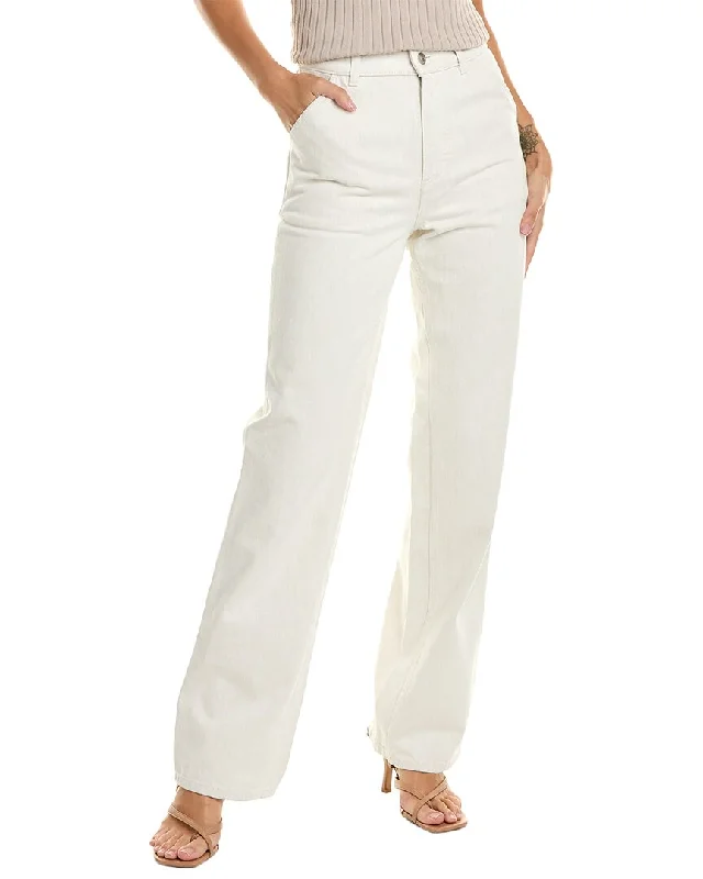 mid-rise pants for women -Loro Piana Releigh High-Rise White Straight Leg Jean