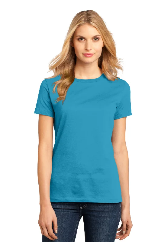 casual loose blouses for women -District Womens Perfect Weight Short Sleeve Crewneck T-Shirt - Bright Turquoise Blue