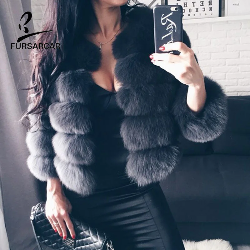 women's sherpa jackets -FURSARCAR Real fur Coat For Women Winter natural fur Jacket Fashion Short silm Outwear Luxury Natural Real Fur Coat real Fur