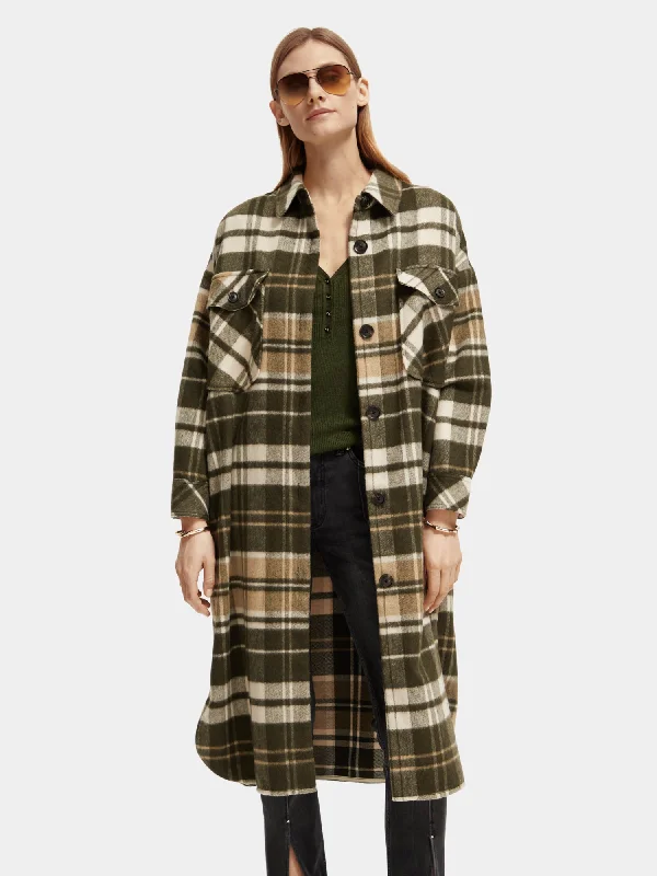 casual bomber jackets for women -Checked wool-blend jacket