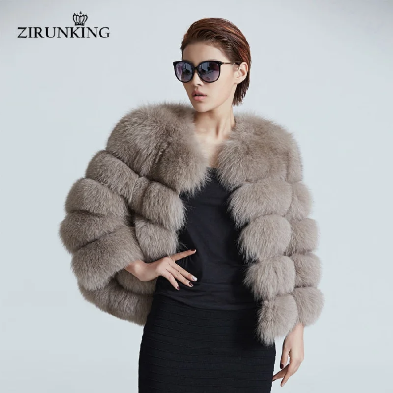 winter parkas for women -ZIRUNKING Women Warm Real Fox Fur Coat Short Winter Fur Jacket Outerwear Natural Blue Fox Fur Coats for Women ZC1636