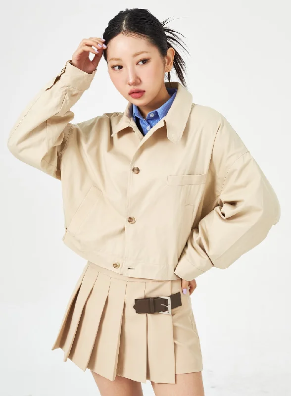 color block jackets for women -Button Cropped Jacket CM321