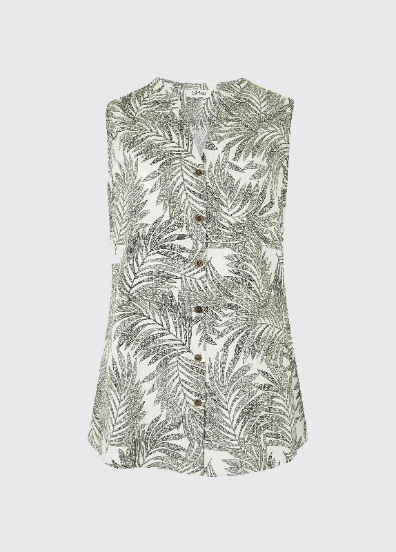 crop tops for women -Ardfert Sleeveless Printed Shirt - Pesto