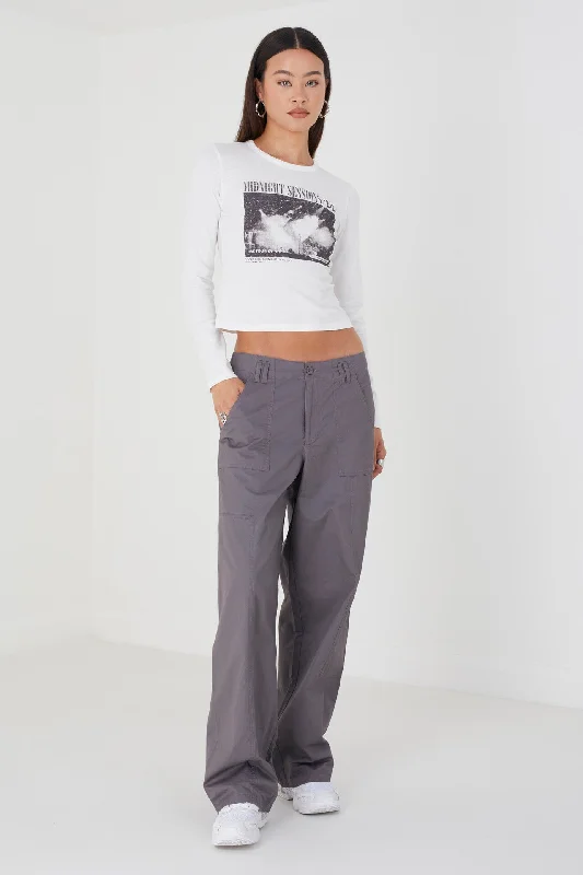 office pants for women -CHARCOAL UTILITY STYLE CARGO TROUSER