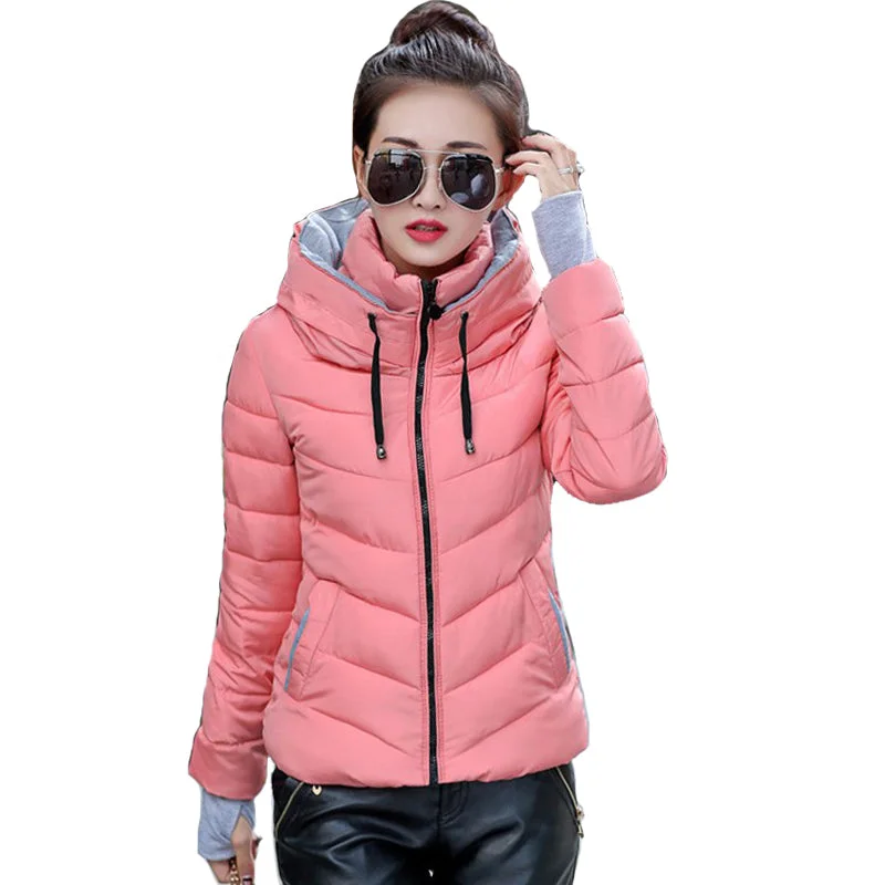 thick fleece coats for women -2018 hooded women winter jacket short cotton padded womens coat autumn casaco feminino inverno solid color parka stand collar