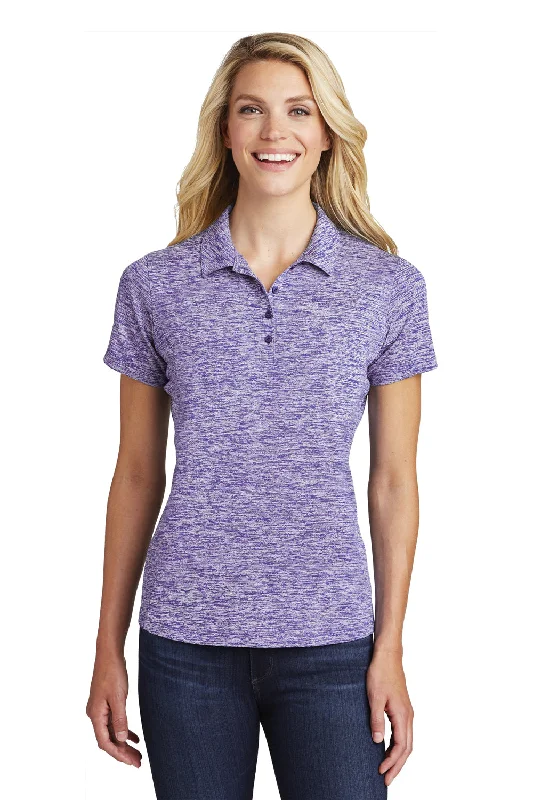 cold shoulder tops for women -Sport-Tek Womens Electric Heather Moisture Wicking Short Sleeve Polo Shirt - Purple Electric