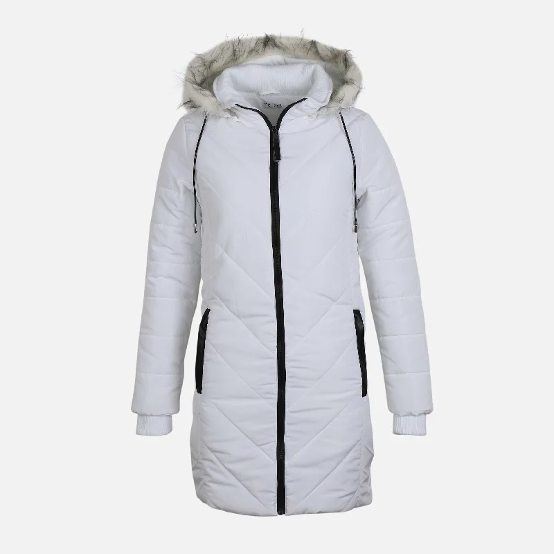 sporty windbreakers for women -WOMEN HOODED LONG PADDED JACKET