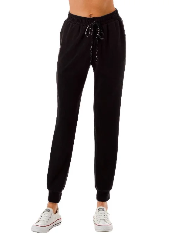 winter trousers for women -Sequin Drawstrings Jogger In Black