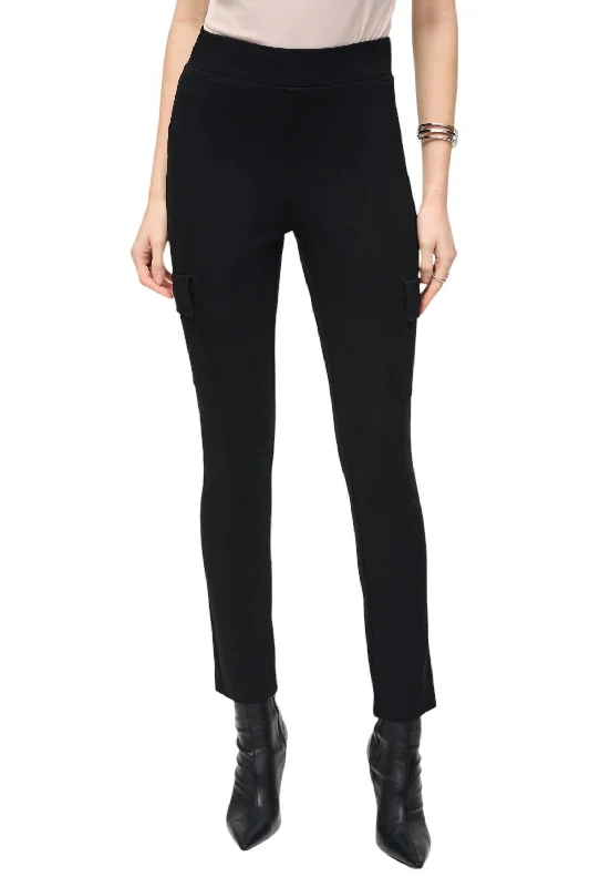 high rise pants for women -Slim Fit Full Length Pant With Pockets In Black