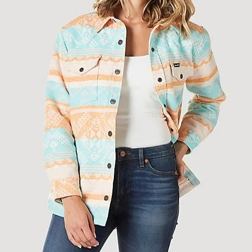 women's double-breasted coats -Wrangler Retro Women's Southwestern Print Shacket