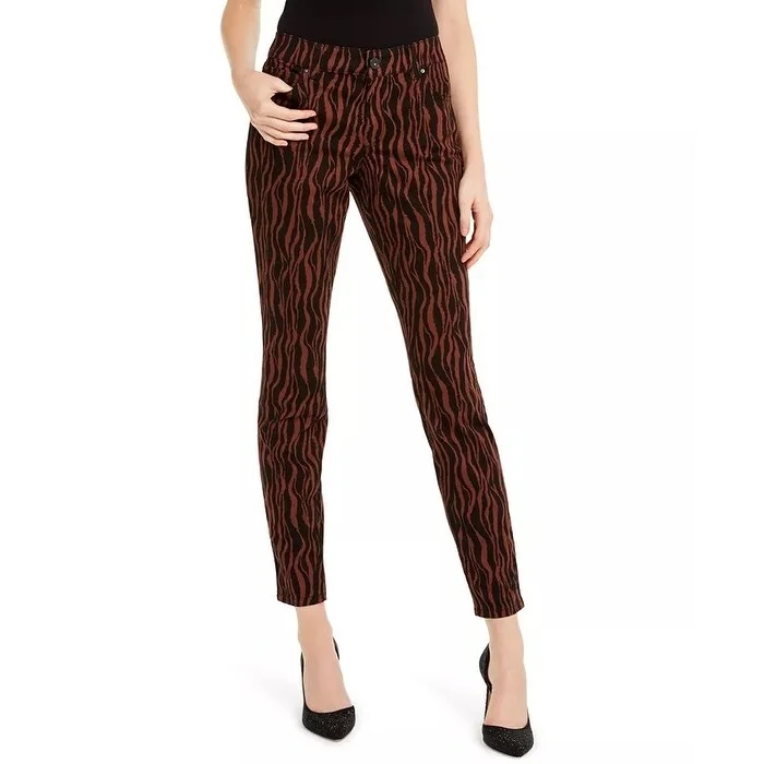 women's formal trousers -INC International Concepts INCEssentials Tiger Print Skinny Jeans Brown Size 2