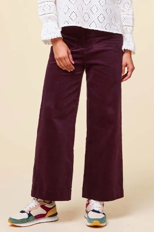 women's high waist pants -Kendal Cropped Stretch Corduroy Trouser | Burgundy