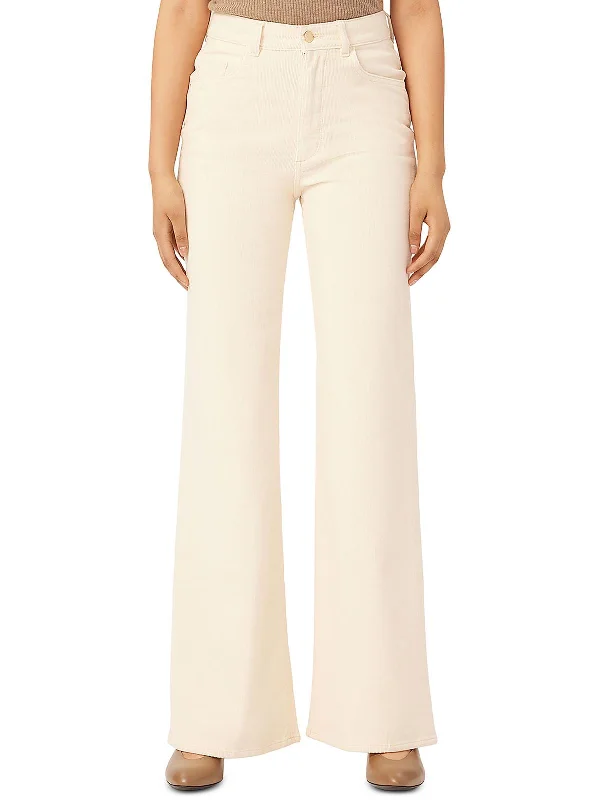 classic fit trousers for women -Hepburn Womens Textured Corduroy Wide Leg Jeans