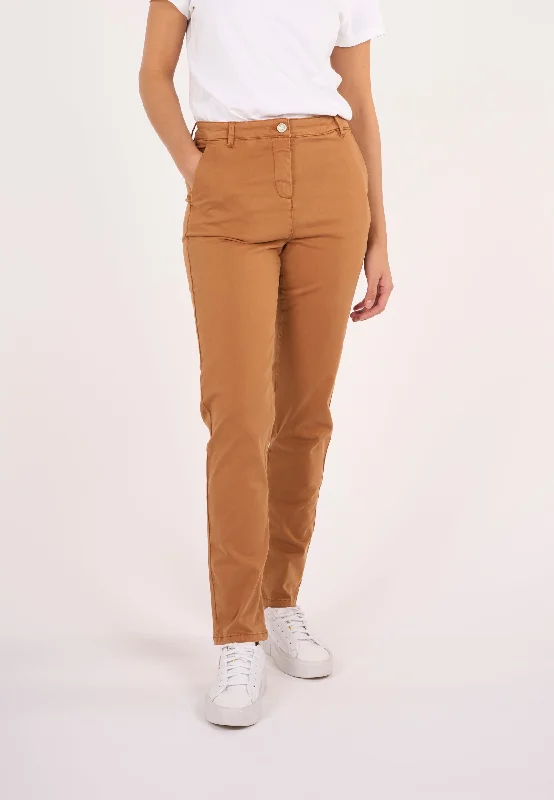 women's athletic pants -ALMA slim twill chino - Brown Sugar