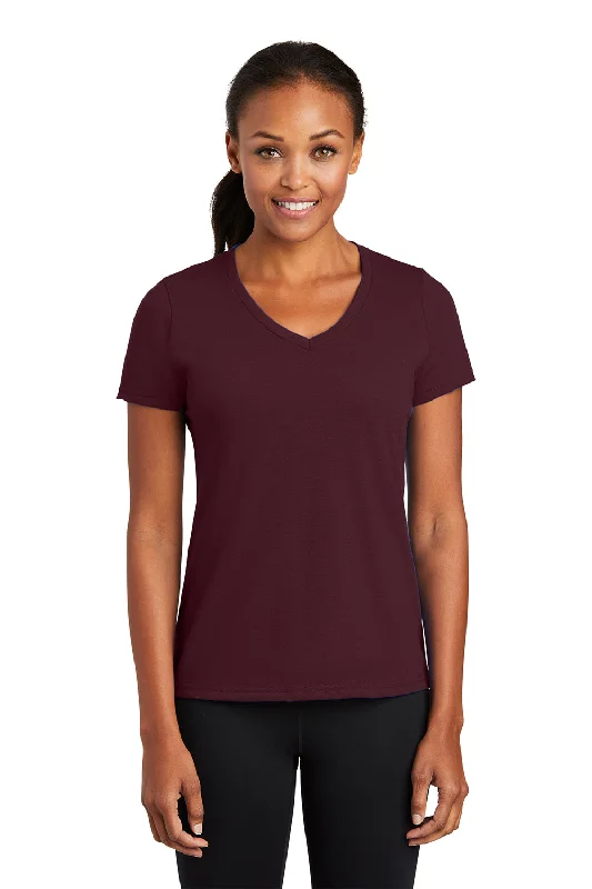 women's off-shoulder tops -Port & Company Womens Dry Zone Performance Moisture Wicking Short Sleeve V-Neck T-Shirt - Athletic Maroon