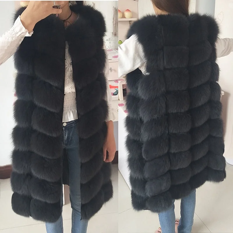 women's raincoats -Natural Real Fox Fur Vest Natural Fur Coat For Jacket female coats Vest Waistcoat  long Fur Coats Real Fur Coat Fox Vest Jacket