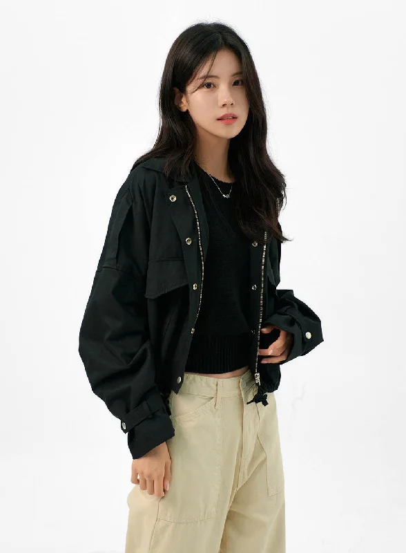 casual bomber jackets for women -Fall Zip-Up Jacket OG322