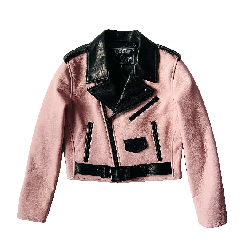 thick fleece coats for women -CROPPED BOWERY JACKET (BABY PINK & BLACK)