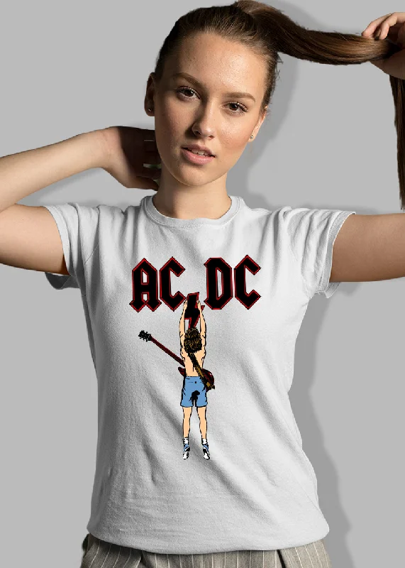 plaid button-down shirts for women -AC-DC Music Women half sleeve T-shirt