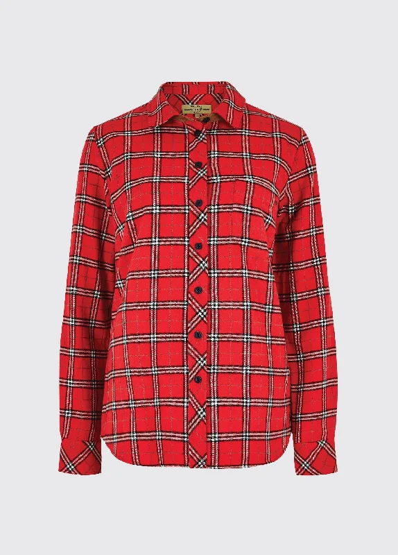 striped shirts for women -Japonica Check Shirt - Cardinal