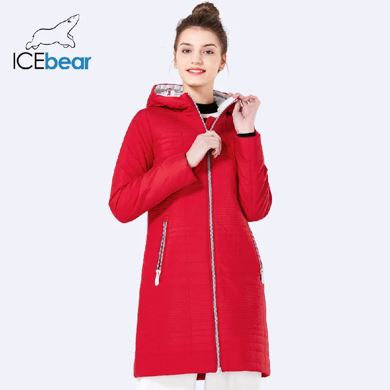 casual outerwear for women -ICEbear 2018 Spring Autumn Long Cotton Women's Coats With Hood Fashion Ladies Padded Jacket Parkas For Women 17G292D