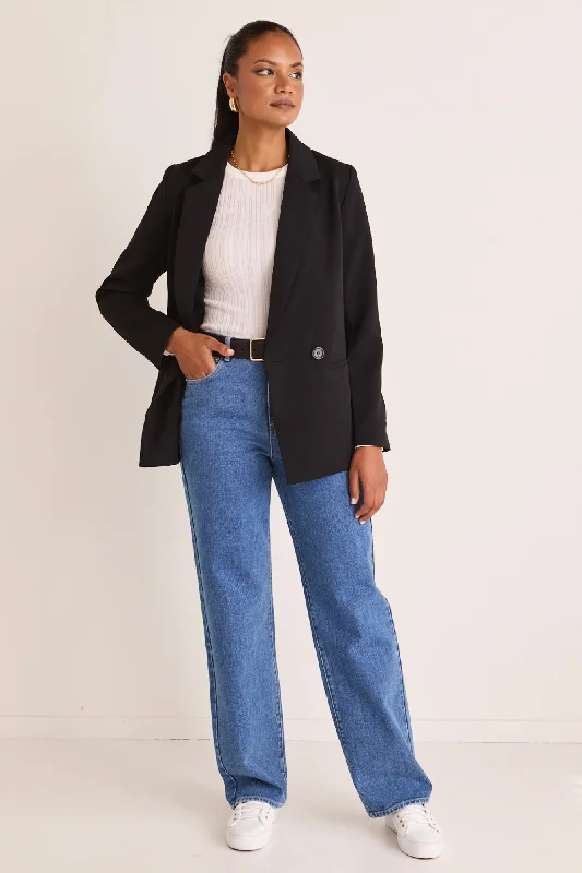 asymmetrical coats for women -Mission Black Soft Crepe Blazer