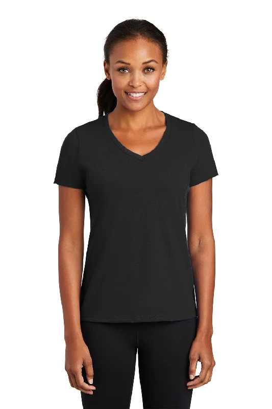 fashionable work tops for women -Port & Company Womens Dry Zone Performance Moisture Wicking Short Sleeve V-Neck T-Shirt - Jet Black