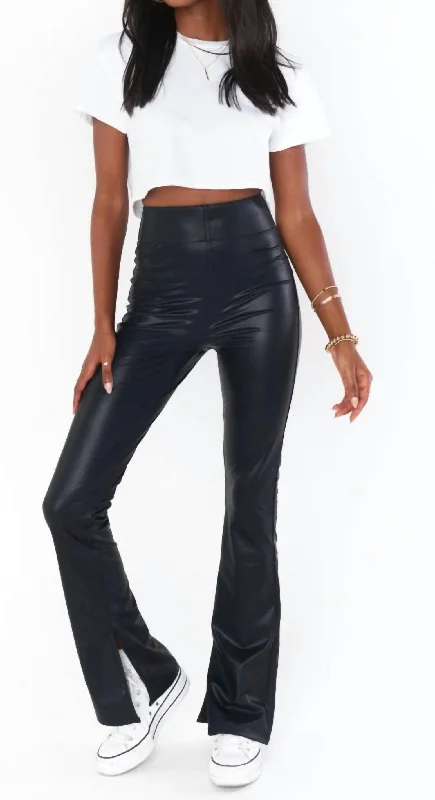 lightweight pants for women -Nashville Pull On Flare Pants In Black Faux Leather