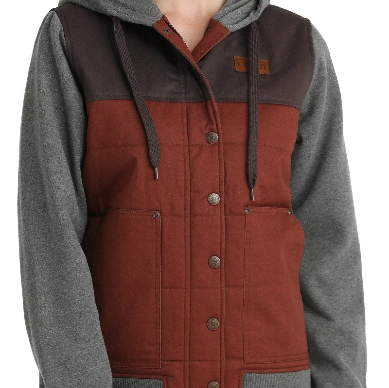 warm fleece parkas for women -Cinch Women's Canvas Hoodie Jacket in Gray & Burgundy