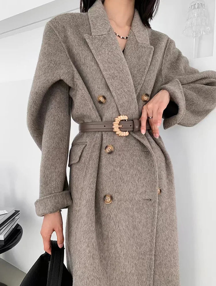 sleeveless coats for women -Long Double-sided Cashmere Double-breasted Classic Women's Hair Coat