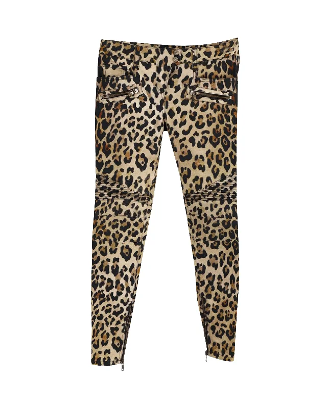 holiday pants for women -Balmain Leopard Skinny Trouser in Animal Print Cotton