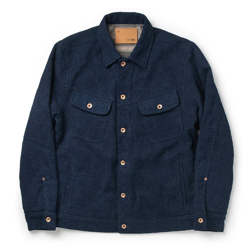 warm down coats for women -The Long Haul Jacket in Indigo Sashiko