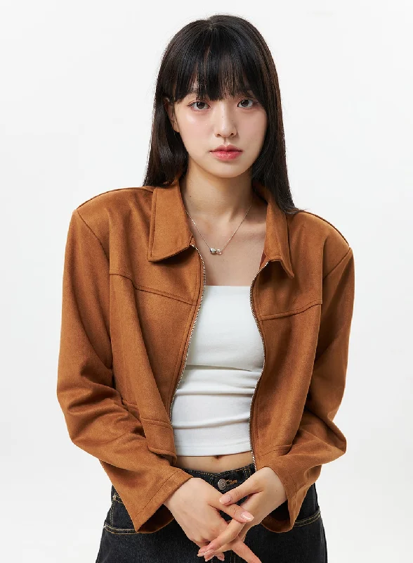 autumn jackets for women -Suede Cropped Jacket OS309