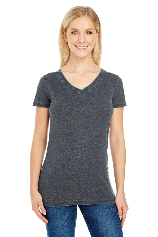 sexy tops for women -Threadfast Apparel Womens Vintage Dye Short Sleeve V-Neck T-Shirt - Vintage Charcoal Grey - Closeout