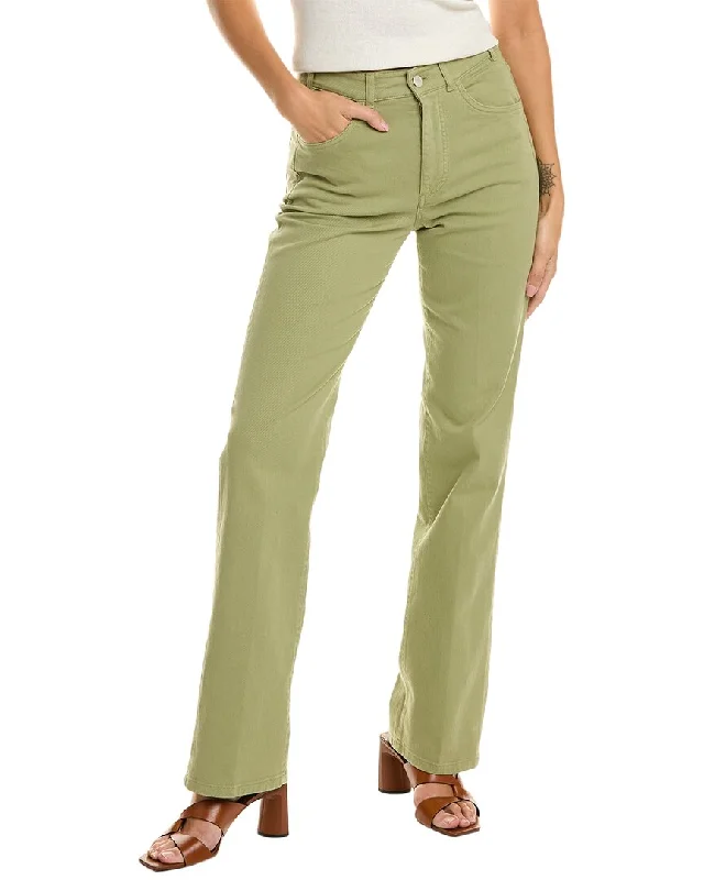 embroidered trousers for women -Loro Piana High-Rise Green Straight Leg Jean