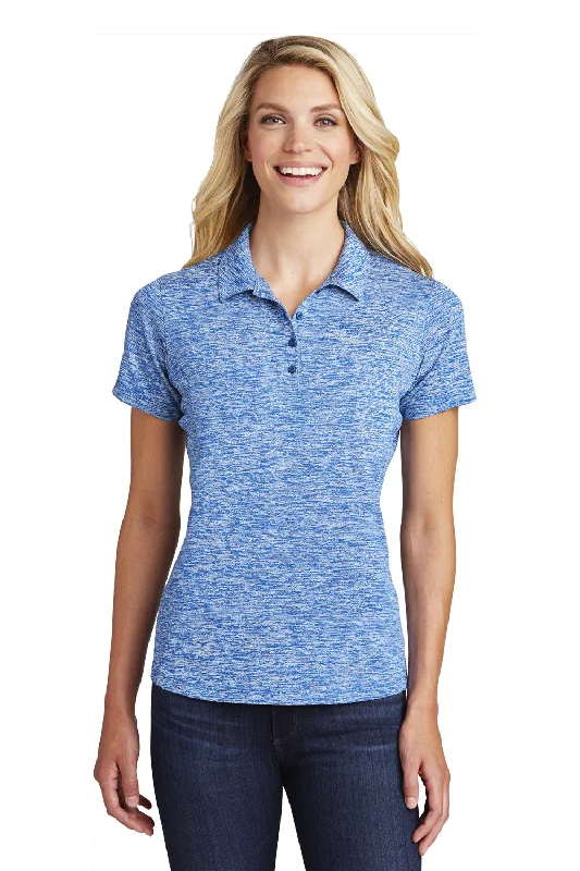 embroidered tops for women -Sport-Tek Womens Electric Heather Moisture Wicking Short Sleeve Polo Shirt - True Royal Blue Electric