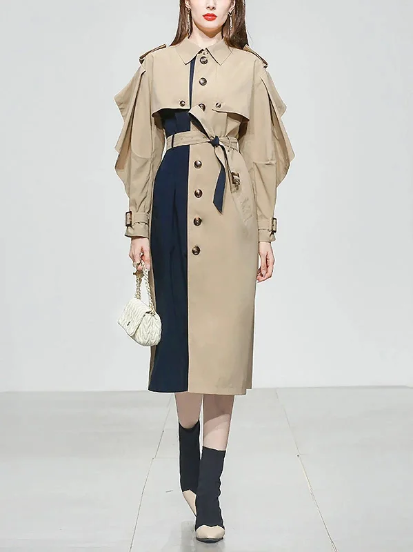 long trench coats for women -Colorblock Single Breasted Light Trench Coat