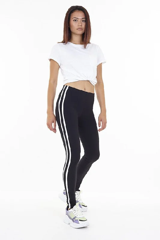 retro-style pants for women -STRETCHY BLACK STRIPED LEGGINGS